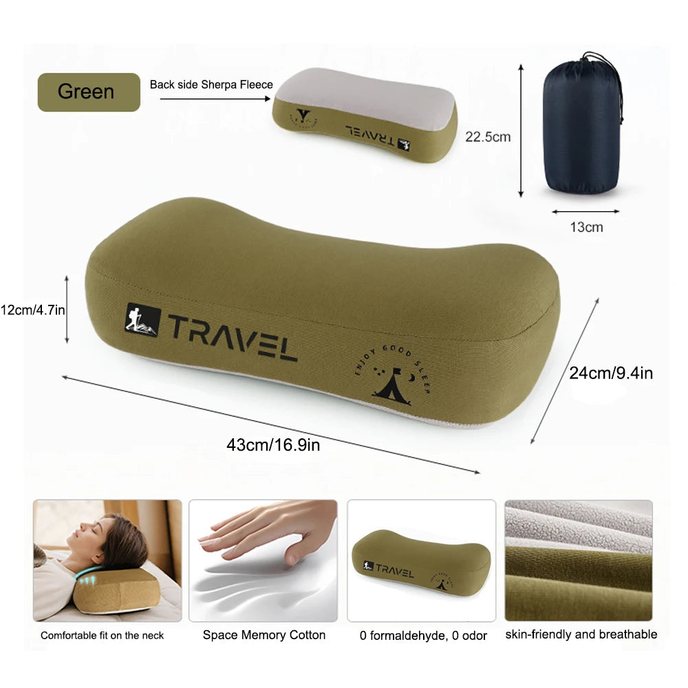 Ultralight Camping Memory Foam Pillow, Travel Backpacking Pillow with Removable Cover for Neck Lumbar Support, Hiking Outdoor