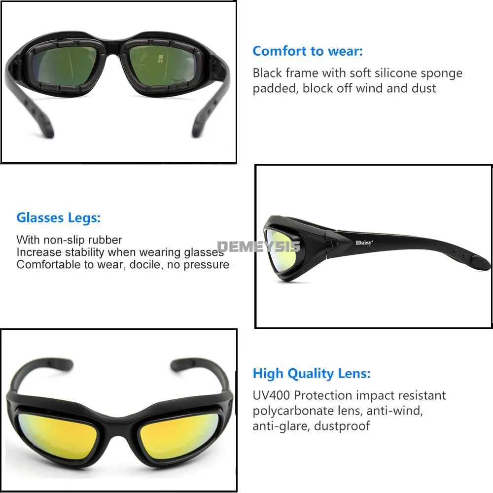 Daisy Polarized Tactical Sunglasses Men Airsoft Hunting Shooting Glasses UV400 Protection  Desert  Hiking Goggles