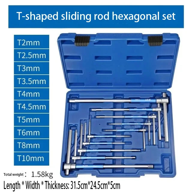 T-Type Hex Torque Wrench Mechanical Workshop Hand Tools Elongated Rotating Hexagonal Sliding Rod Screwdrivers 2-10mm