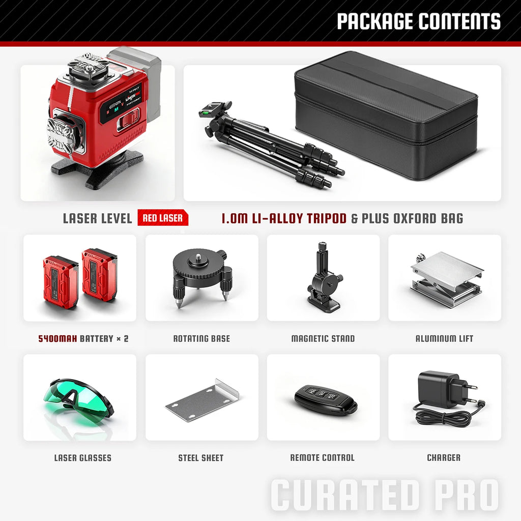 YEVOLT Industrial 16-Line Laser Level Auto-Calibration ±4° Self-Leveling Angle Outdoor Landscaping Anti-Shock Design