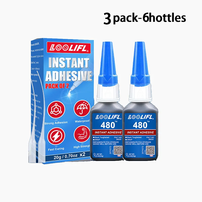 LOOLIFL 480 Upgrade Kit Black Super Glue Cyanoacrylate Adhesive Fast Plastic Wood Metal Tires Rubber Shoes Strong Repair Glue