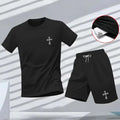 New high-quality men's summer T-shirt, Harajuku summer hip-hop men's fitness and sports round-neck top and shorts set, fashionab