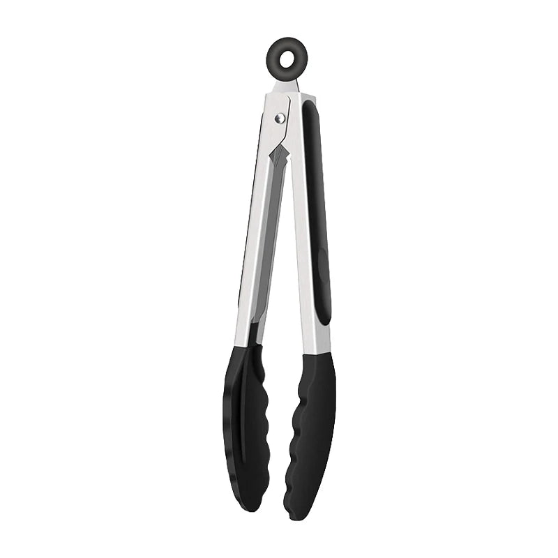 8 Inch Silicone Kitchen Tongs Heat Resistant BPA-Free Stainless Steel BBQ Grill Food Tongs Anti-Slip Cooking Clip for Steak