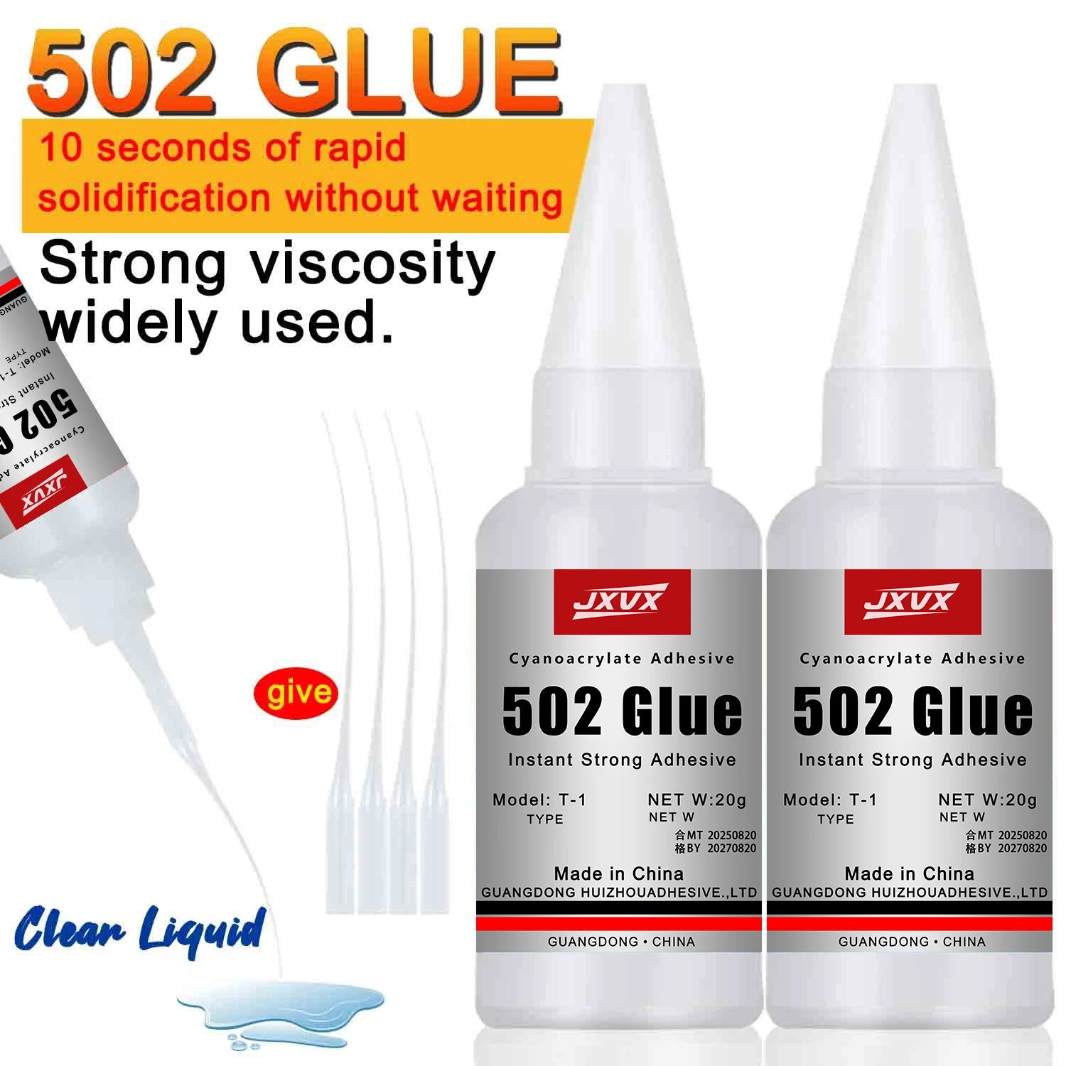 20g (0.7oz),502 Super Glue Instant Quick-drying Cyanoacrylate Adhesive Leather Rubber Wood Metal Strong Bond Liquid Glue Tool,Stationery Store Gel 502 Instant Strong Glue,With precision distributor,1-5pcs.