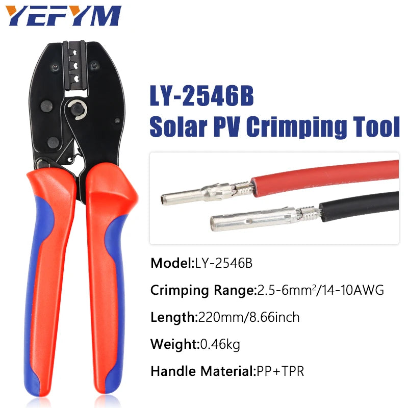 Solar Crimping Tool LY-2546B Pliers MC2.5/4/6mm² 14-10AWG PV Connector Cable Pressing 9 Inch Pliers Ratchet Solar Crimper YEFYM
