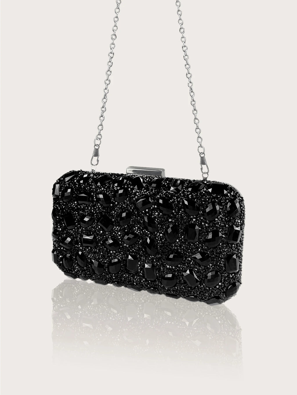 Fashionable and Luxurious, Simple Rhinestone Party Clutch and Box Bag, Exquisite and Elegant Women's Evening Bag, Paired with a Gorgeous Rhinestone Pendant Necklace, Bracelet, and Earrings Four-Piece Set, Perfect Wallet for P