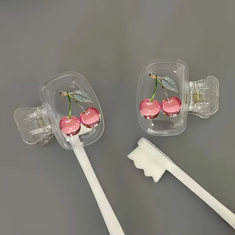 2pcs Pink Cherry Toothbrush Holder Clips Household Portable Travel Essential Toothbrush Protective Cap Storage Box Perfect Gift