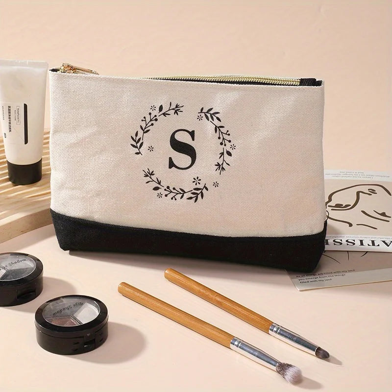 Fashion canvas lady's handbag  large capacity letter print makeup set  daily zipper coin purse key bag for going out