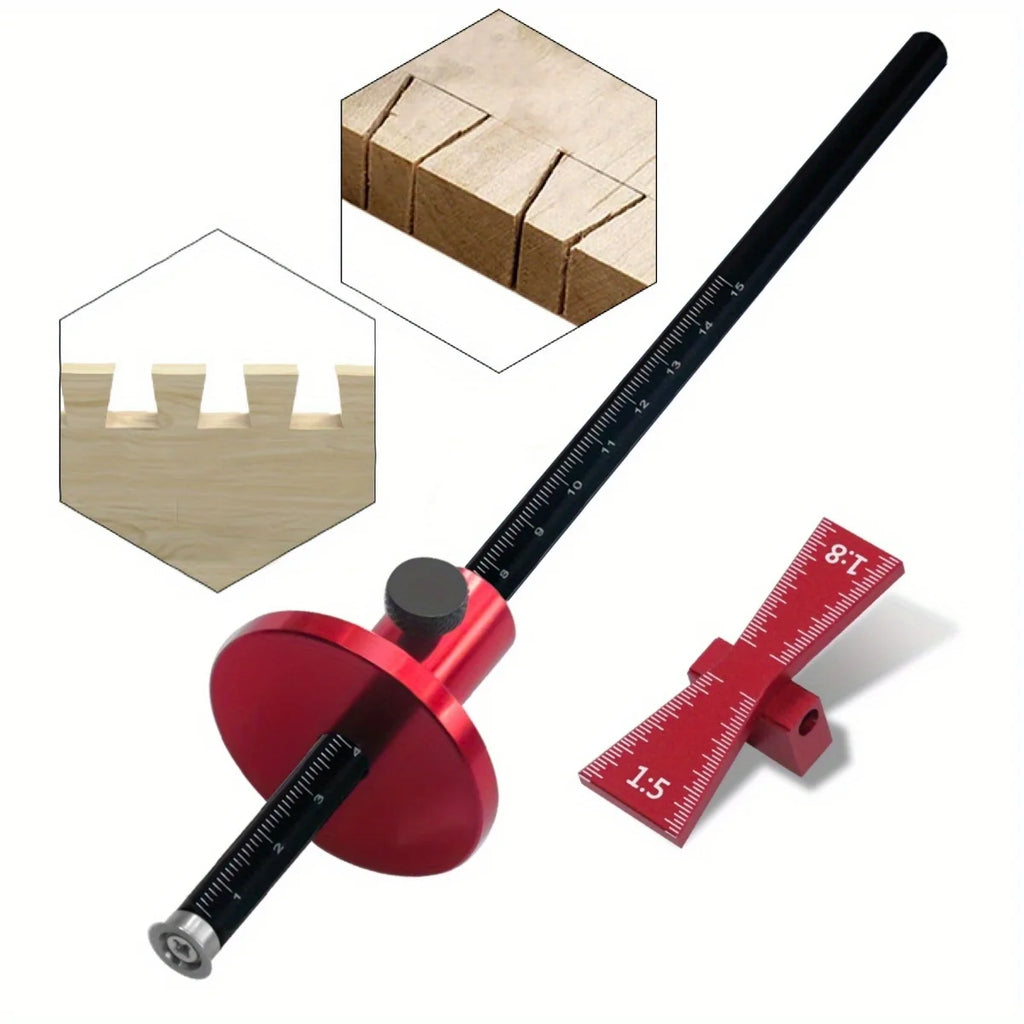 Bearing Wheel Cutter for Soft Wood ,Inch/MM Scale Ruler, Marking Gauge Dovetail Jig 1:5 1:8 Guide Aluminium Alloy Scribing Tool