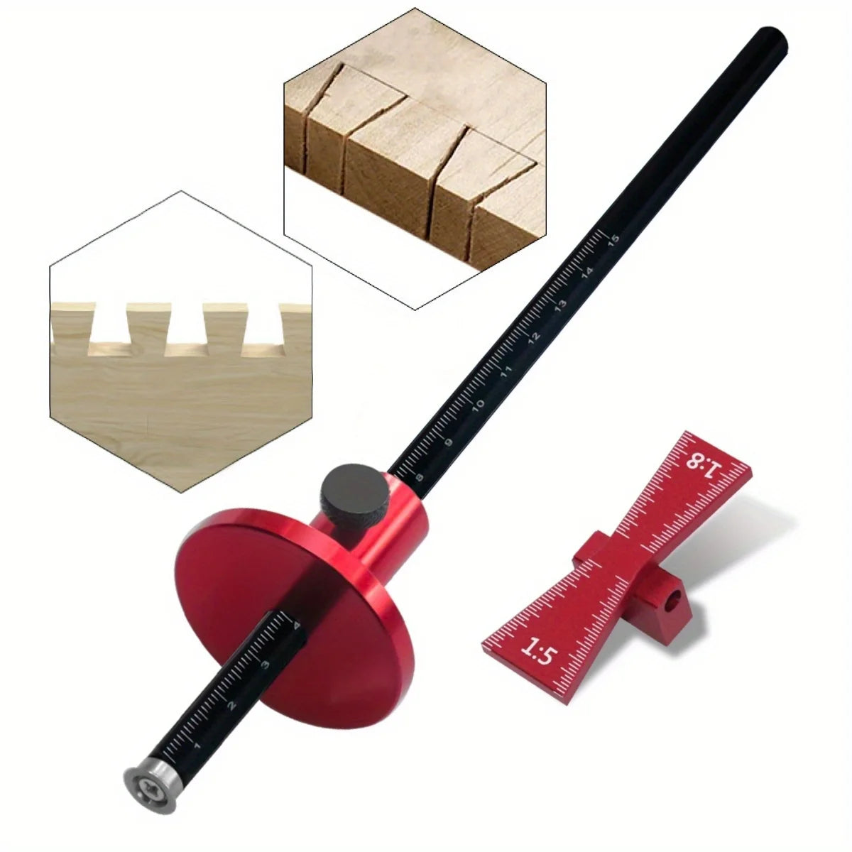 Bearing Wheel Cutter for Soft Wood ,Inch/MM Scale Ruler, Marking Gauge Dovetail Jig 1:5 1:8 Guide Aluminium Alloy Scribing Tool
