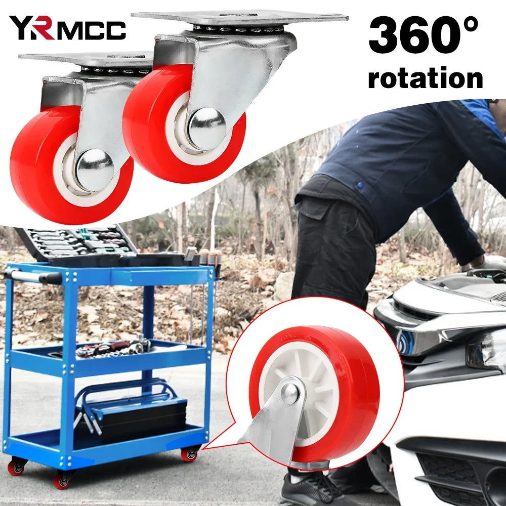 10PCS Car Swivel Casters 360 Degrees Heavy Duty Wheel Caster 1.5 Inch Wear Resistant Mute Heavy Trolley Wheels Red Swivel Castor
