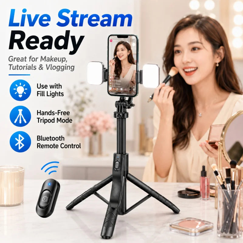L16 Bluetooth Selfie Stick Tripod with Dual Fill Light, Extendable Phone Stand Handheld Stabilizer for Live Streaming Vlog Selfi