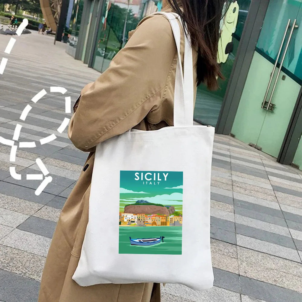 Kyiv Ukraine Milan Rio De Janeiro San Diego Santorini Greece Sydney Tokyo Women Canvas Shoulder Cotton Tote Bag Shopping Handbag