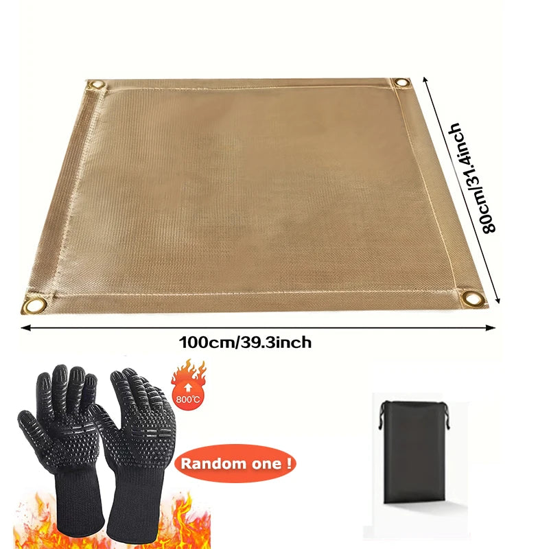 Outdoor Fireproof Cloth Heat Resistant Fabric Fiberglass Mat with Storage Bag for Camping Grill Picnic Barbecue Flame Protector