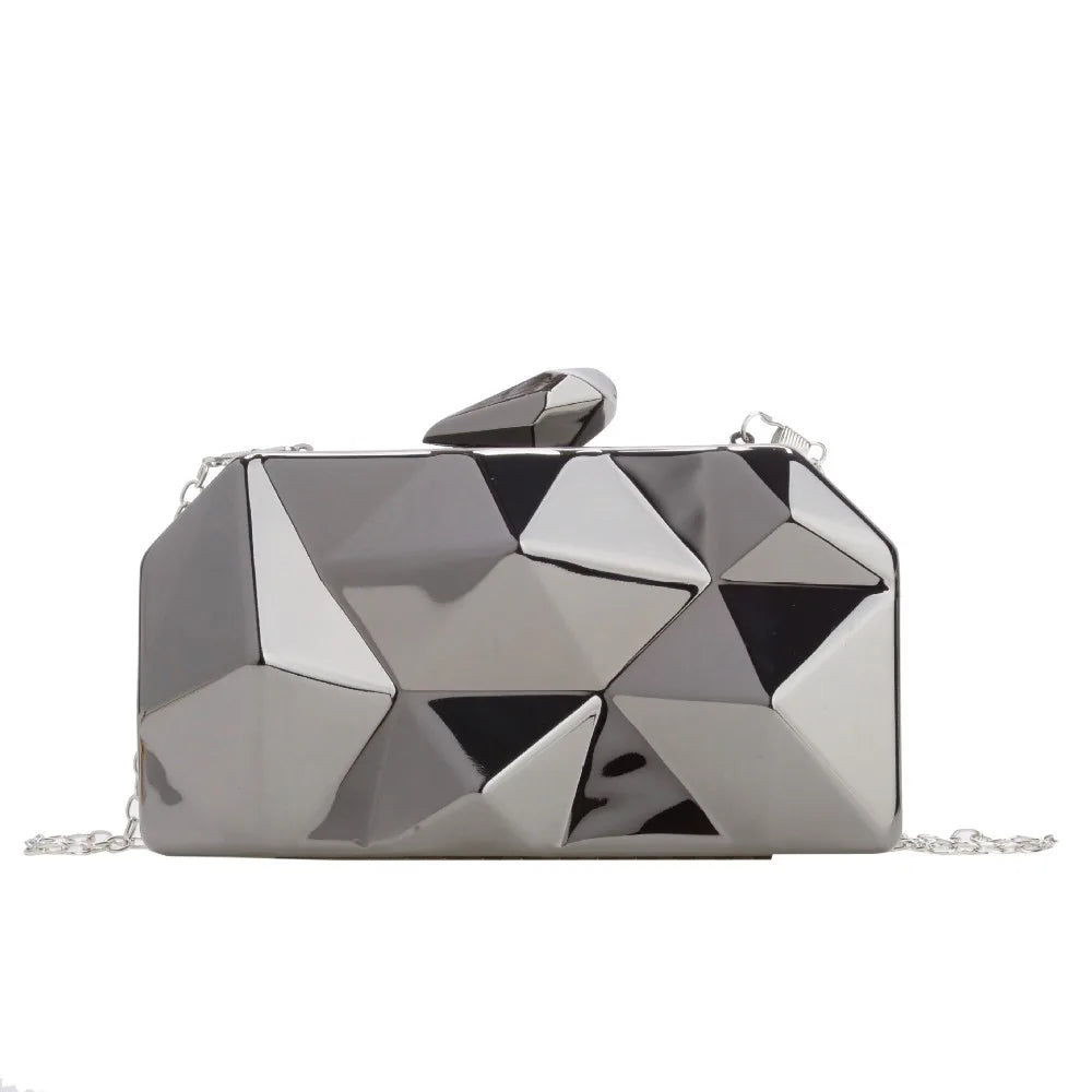 Fashion Geometric Women's Handbag Gold Box Shiny Acrylic Evening Bag Mini Female Purse for Party