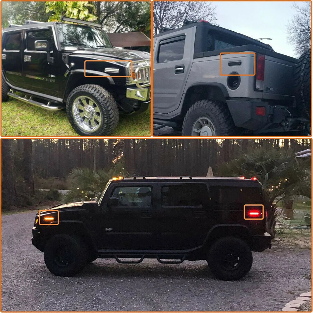 Smoked Lens Front Amber / Rear Red LED Bumper Side Marker Lights Turn Signal Lights Fender Flare Lights For Hummer H2 2003-2009