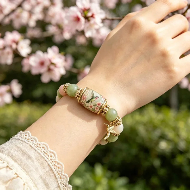 Colored Elastic Gemstone Beaded Bracelet Inspirational Charm Beads Bracelet Spring Blessings Jewelry for Women Mom Friends