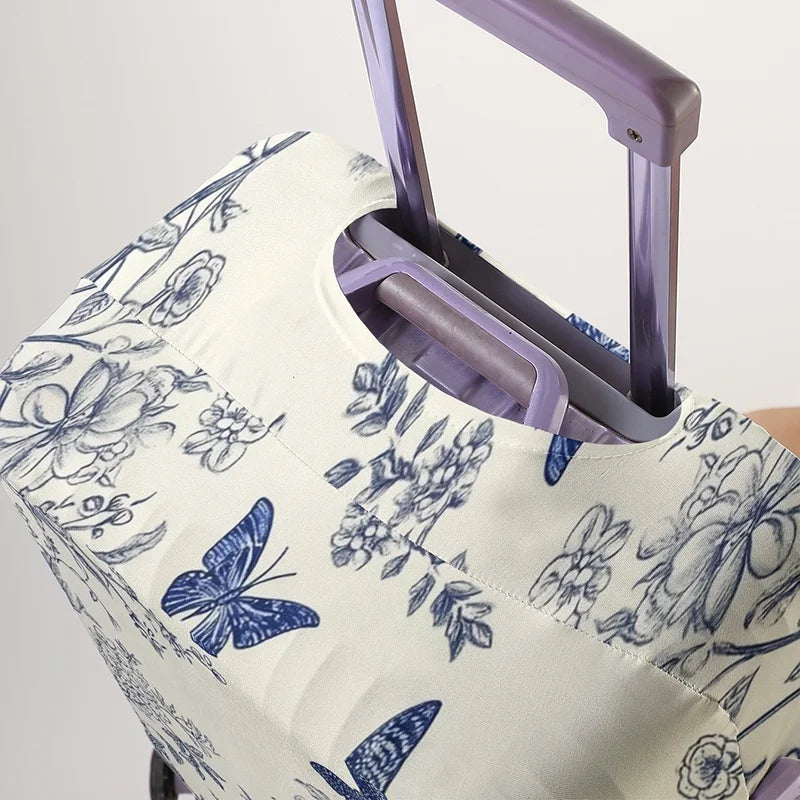 Blue and white hummingbird floral pattern luggage protection cover, suitable for 18-32 inch luggage covers, luggage handle glove