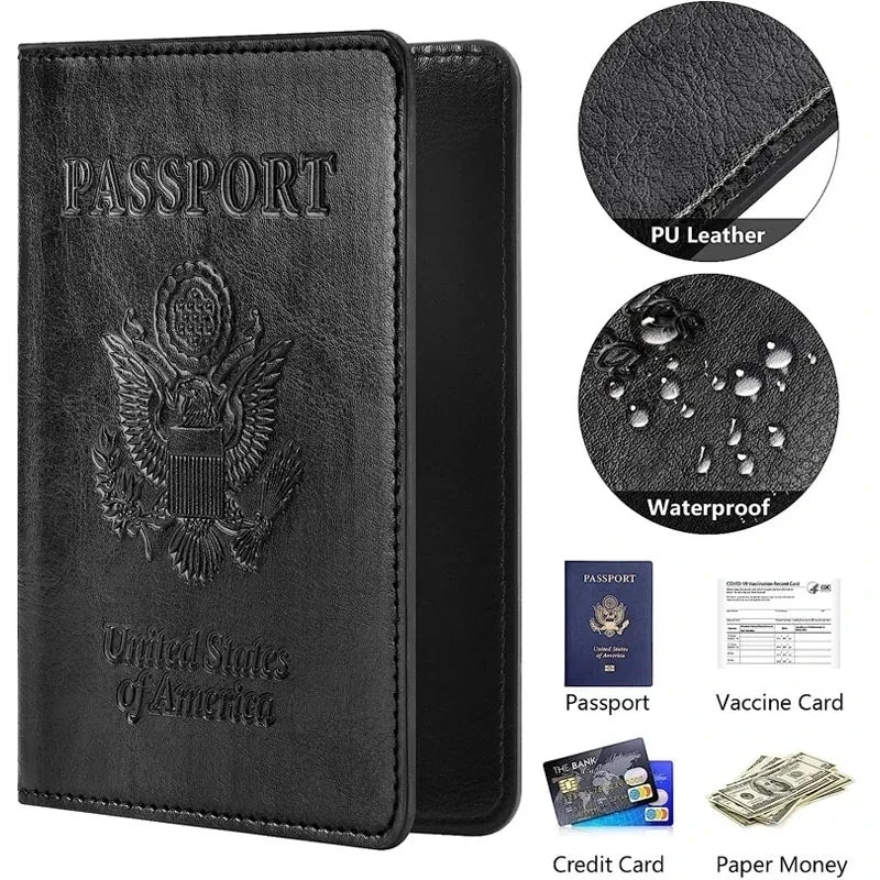 Leather Passport Holder Wallet RFID Blocking Card Case Travel Essentials International Travel Accessory