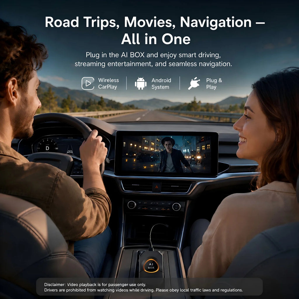2026 New CarPlay AI Box Android 15 Wireless CarPlay & Android Auto Adapter Support YouTube Netflix IPTV Spotify Plug and Play