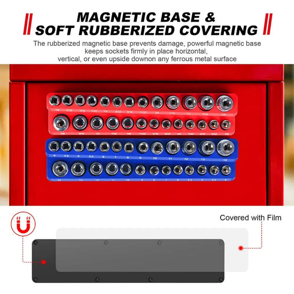 Magnetic Plastic Socket Holder Metric & SAE Magnetic Socket Organizer Rack 1/4" 3/8" 1/2" Drive Socket Storage Tool Holder