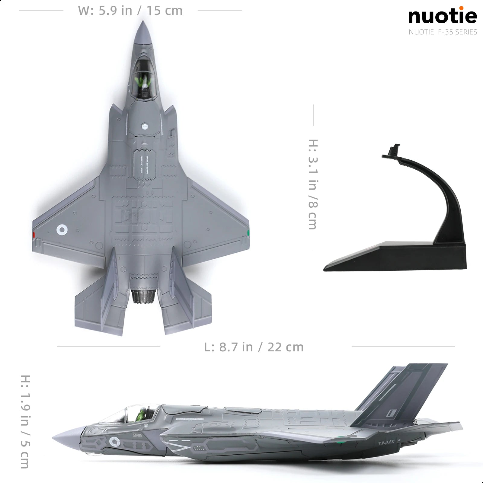 NUOTIE F-35B Lightning II 1:72 Royal Air Force Die-cast Fighter Aircraft Model with Bracket Military Pilot Gift F-35B 138EAW