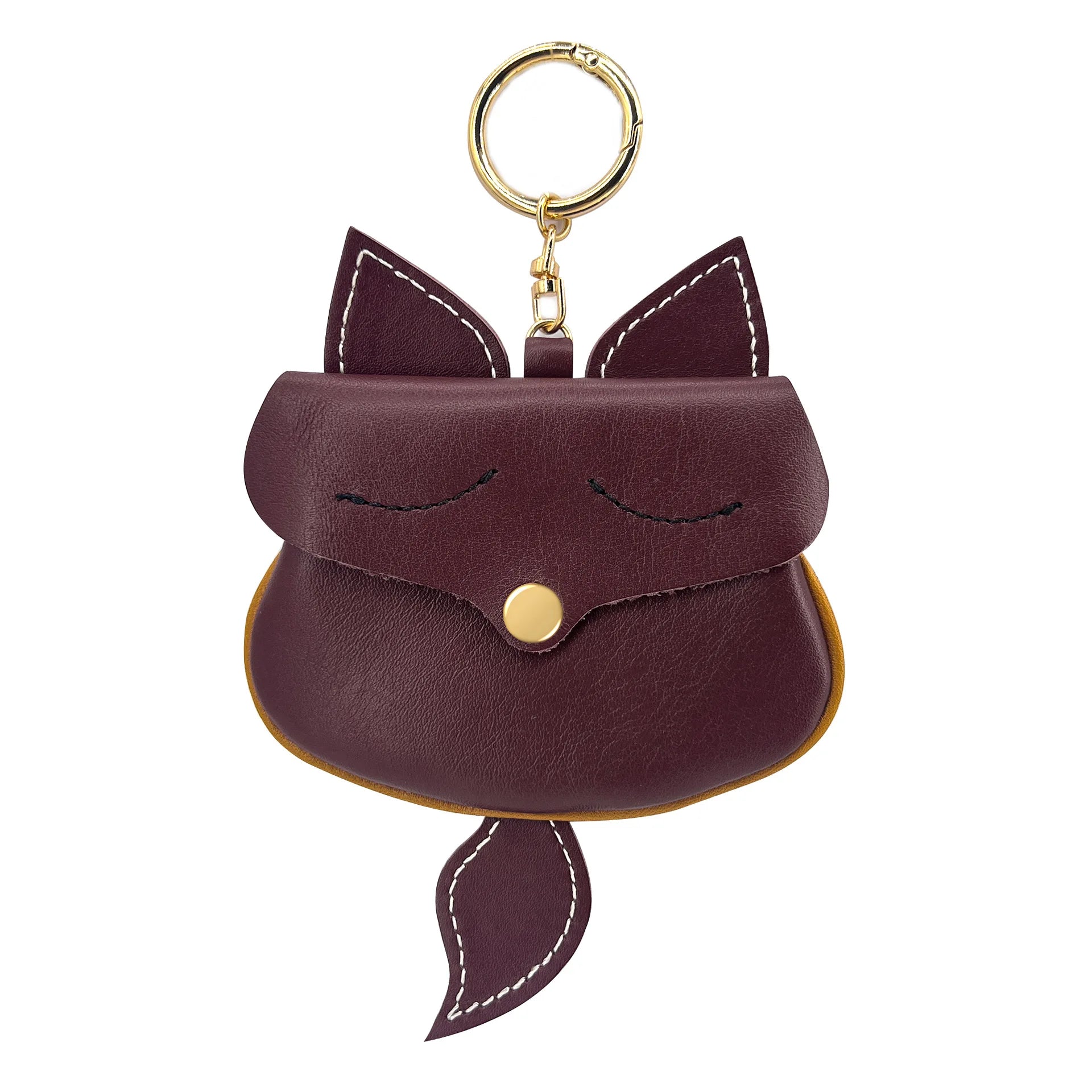 New Cow Leather Fox Keychain Bag Pendant Cute Car Key Ring Bag Parts Accessories For Women And Men Card Bag Holder