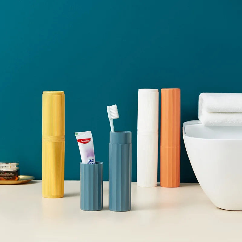 Pinstripe Simple Travel Wash Cup Portable Toothbrush Storage Box Toothbrush Holder Mouthwash Cup Set Brushing Cup