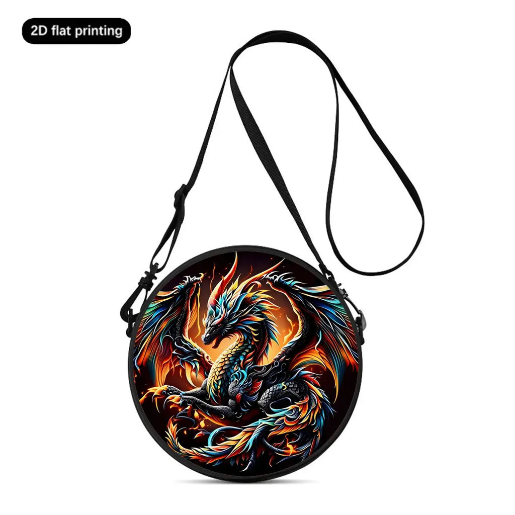 Dinosaur Print Round Shoulder Bag Casual Messenger Bag for Woman Best Gifts 2D Flat Casual Daily Crossbody Bag