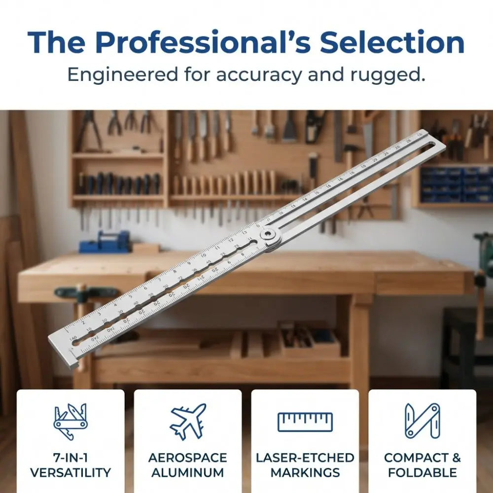 Adjustable Multi Angle Measuring Ruler High Precision Inches & Centimeters 7-in-1 Measuring System Angle Finder