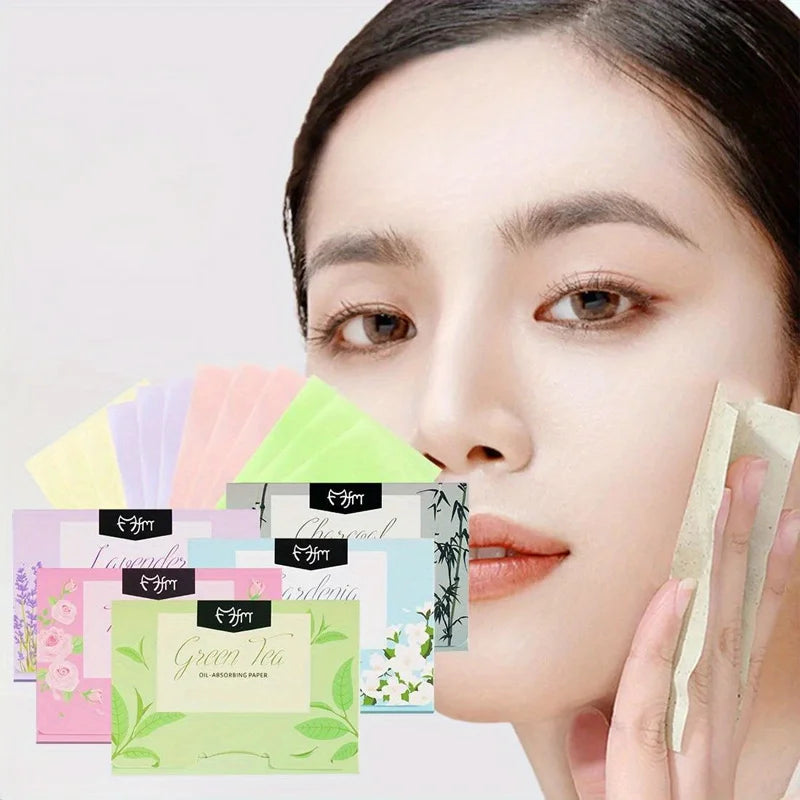 100 Pieces Portable Oil Absorbing Facial Oil Blotting Paper, Instantly Control Facial Shine and Refresh Skin, Oil Control Care