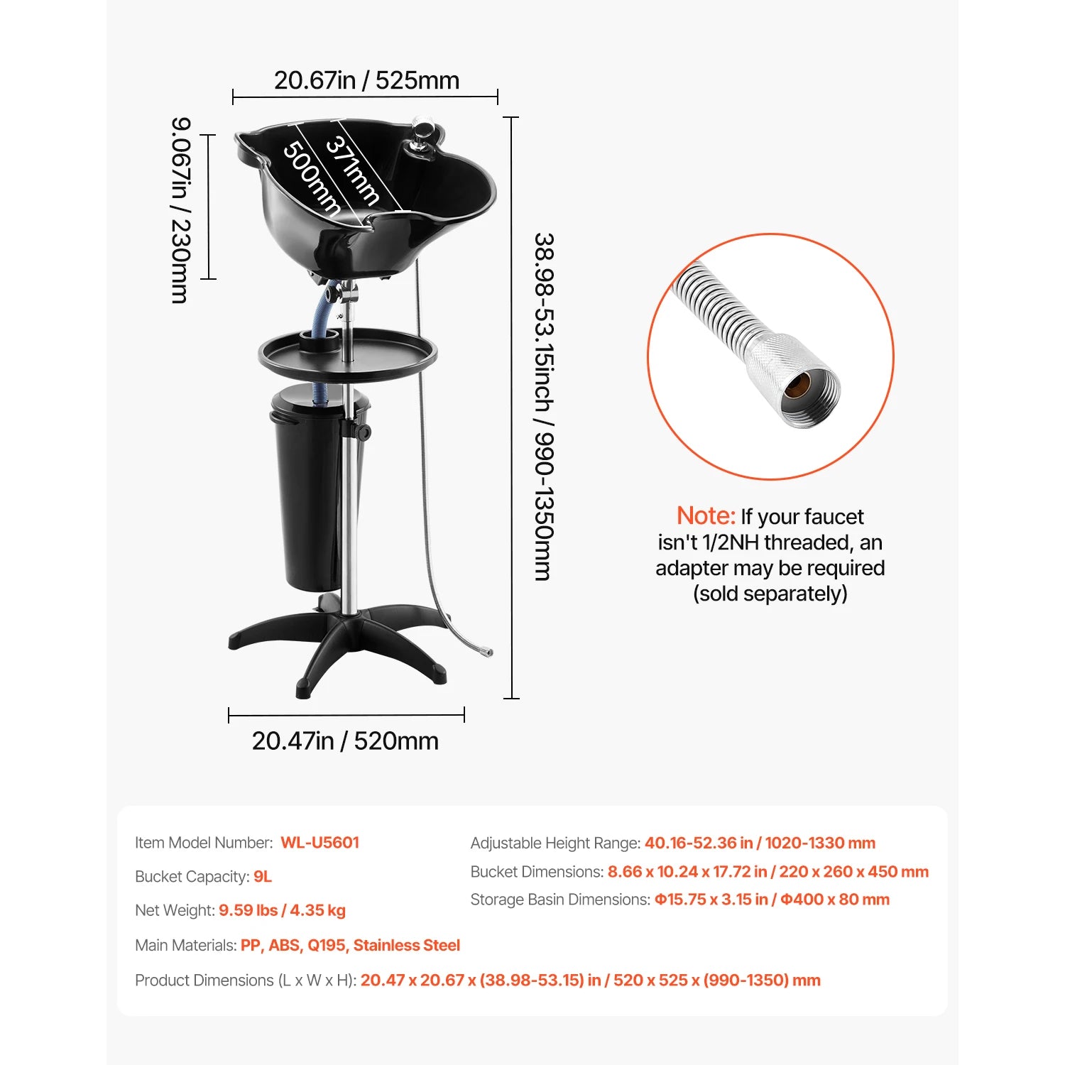 SucceBuy Portable Shampoo Bowl Shampoo Sink for Washing Hair with Electric Pump Height and Angle Adjustable for Home Salon Use
