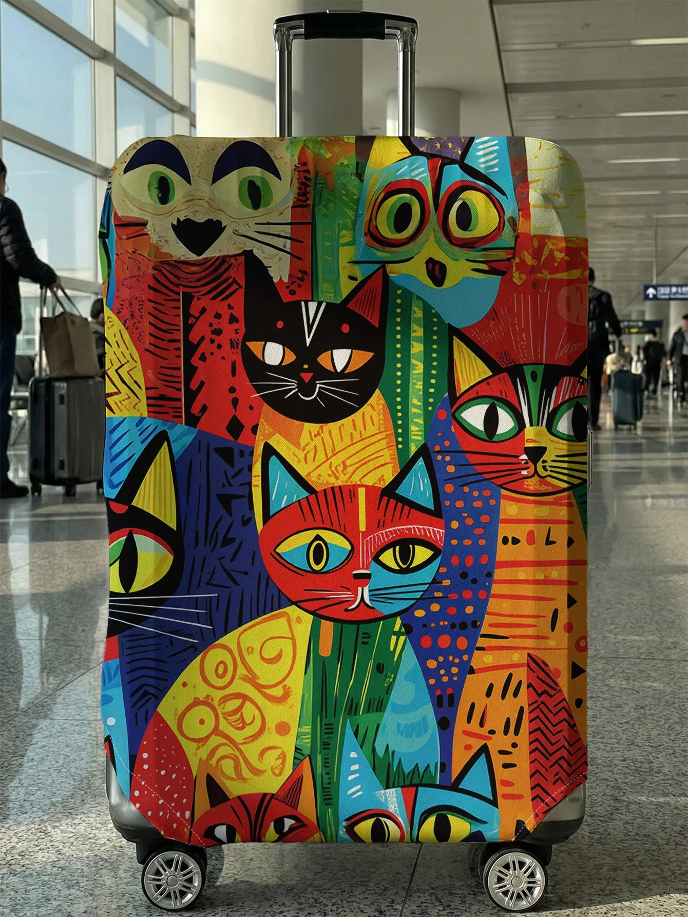 Colorful Cat Print Luggage Cover, Suitable for 18-32 Inch Luggage Cover, Luggage Handle Glove, Travel Accessories