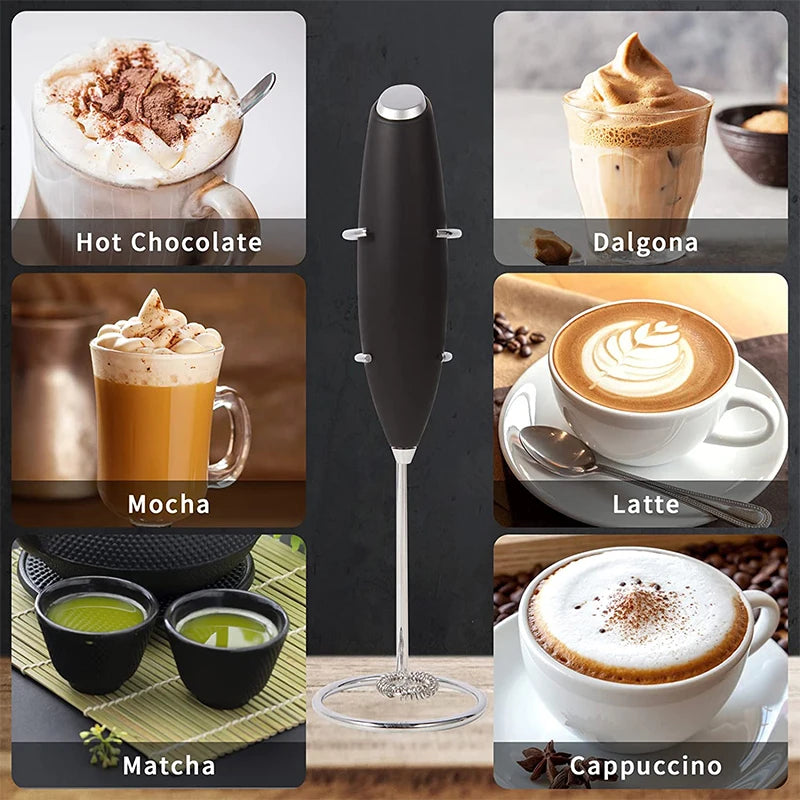"LMETJMA Powerful Milk Frother Handheld Electric Foam Maker Coffee Whisk Drink Mixer For Cappuccino Frappe KC0471