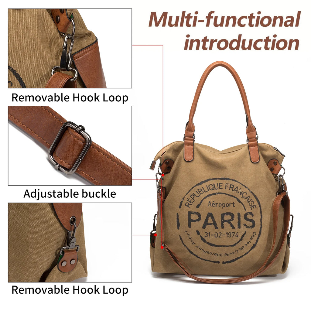 Paris Republique Bag Canvas Tote Bag Crossbody Bag Handbag Large