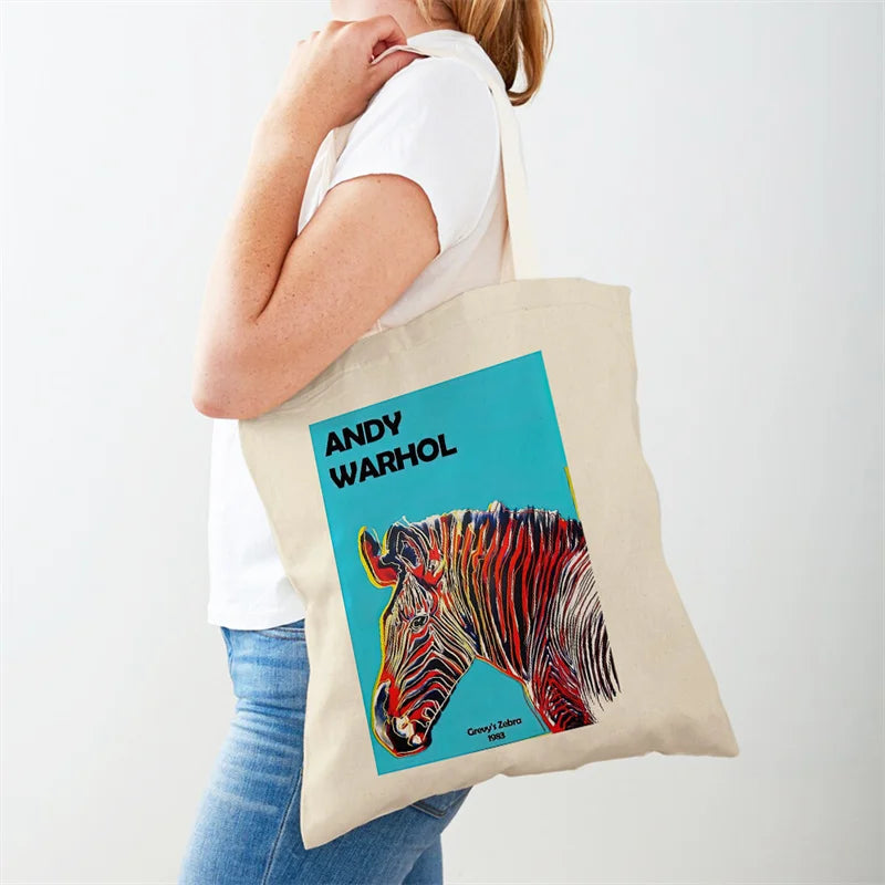 Vintage Art Andy Warhol Women's Shoulder Bag Eco Shopping Bag Casual Women Canvas Tote Flower Abstract Printing Handbag Gift