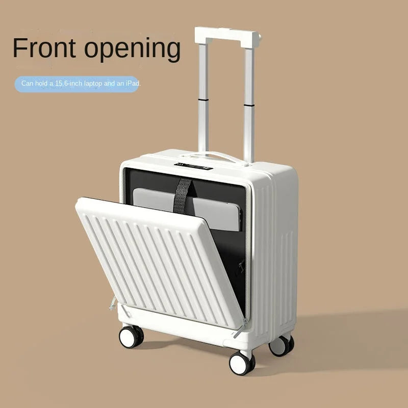 Small Suitcase 2026 Aluminium Frame Front Opening 16–20 inch Cabin Luggage Business Travel Trolley Suitcase for Men and Women