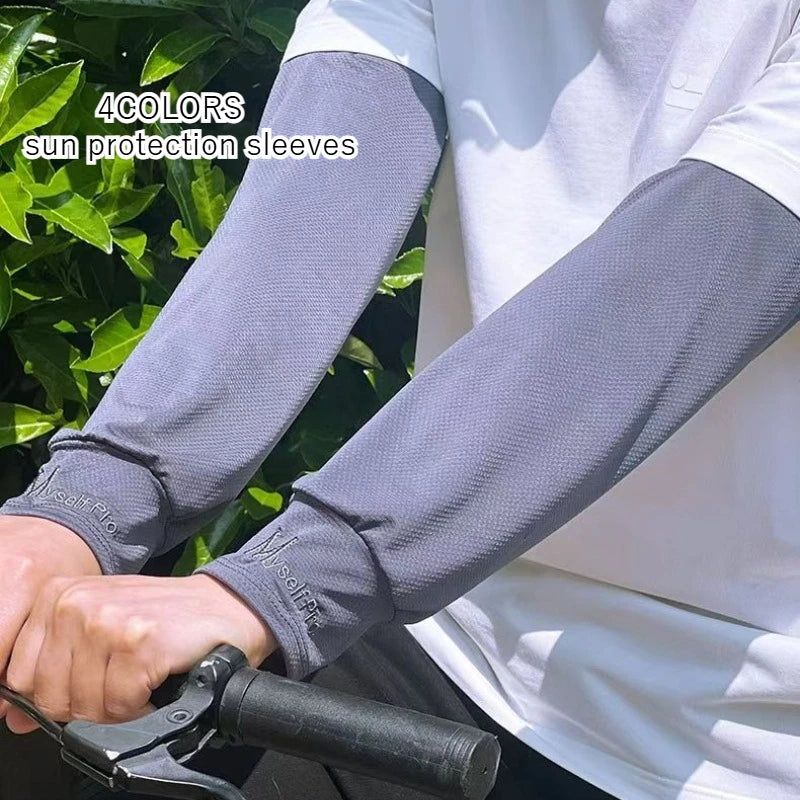 Summer UV-Protective Ice Silk Arm Sleeves for Men | Loose & Absorbent, Perfect for Riding, Running, Driving