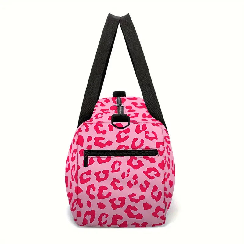 Pink Leopard Print Spots Large Capacity Luggage Bag  For Boy And Girls Best Gifts 2D Flat Cartoon Travel Bag For Children