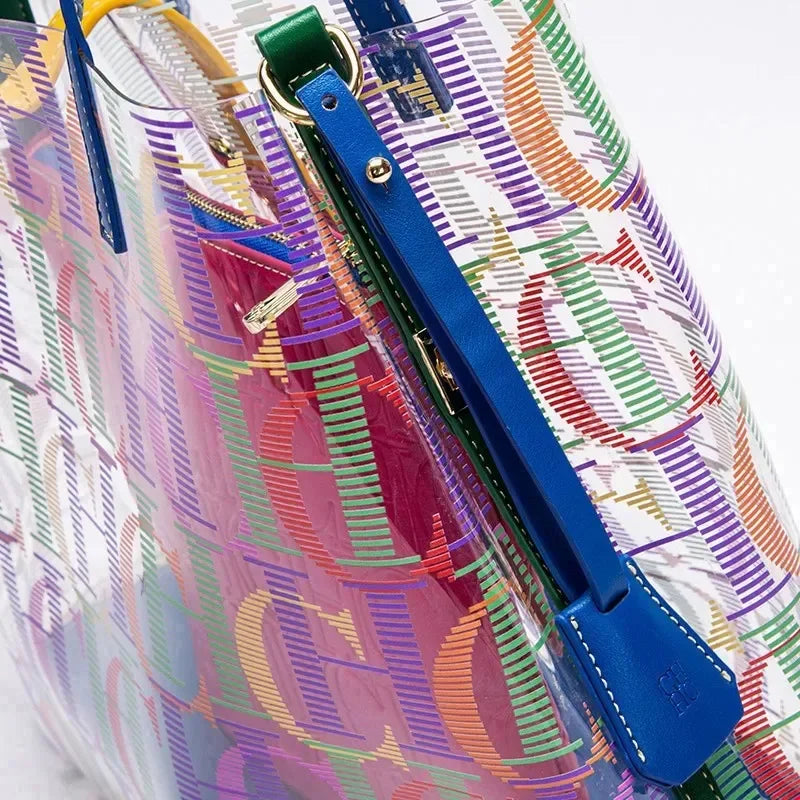CH Transparent PVC Bucket Bag Women Colorful Jelly Tote Bags Small Crossbody Shoulder Handbag with Inner Pouch