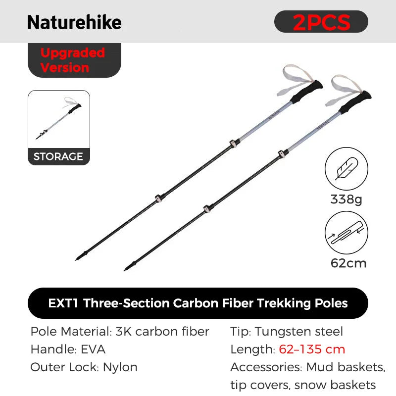 Naturehike 3-section Carbon Fiber Hiking Poles Ultralight Telescopic Trekking Poles Outdoor Hiking Camping Walking Stick