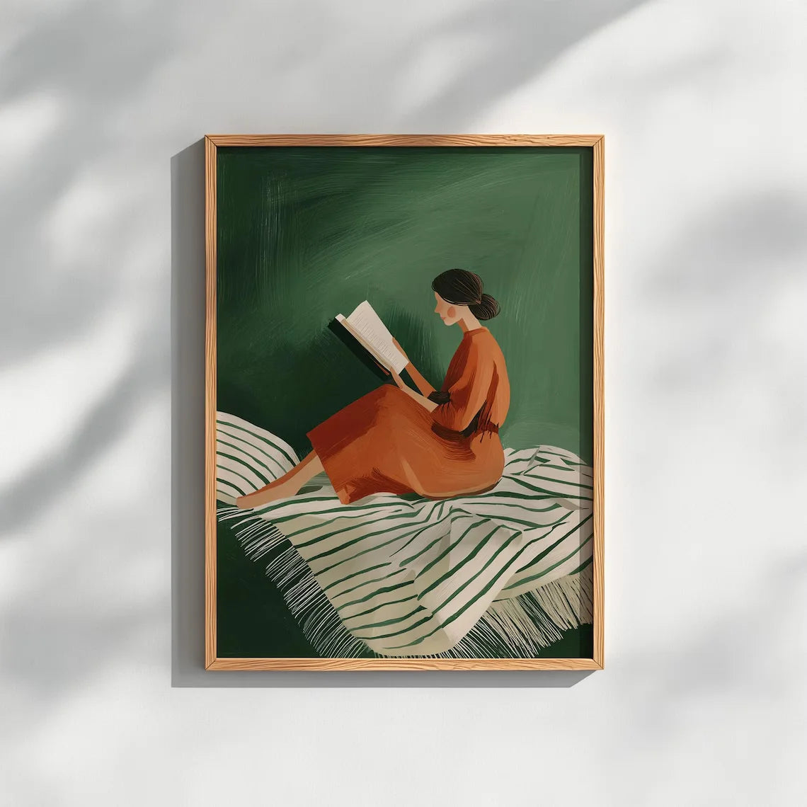Reading Woman Art Print | Book Poster | Feminine Cozy Wall Art | Bold Orange Art Print | Abstract Contemporary Portrait Art