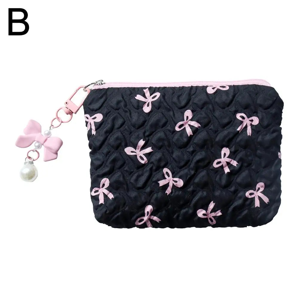 1PC Color Bow Canvas Large Capacity Lipstick Air Cushion Storage Bags Women's Makeup Bag Commuter Handbag Travel Toiletry Bags