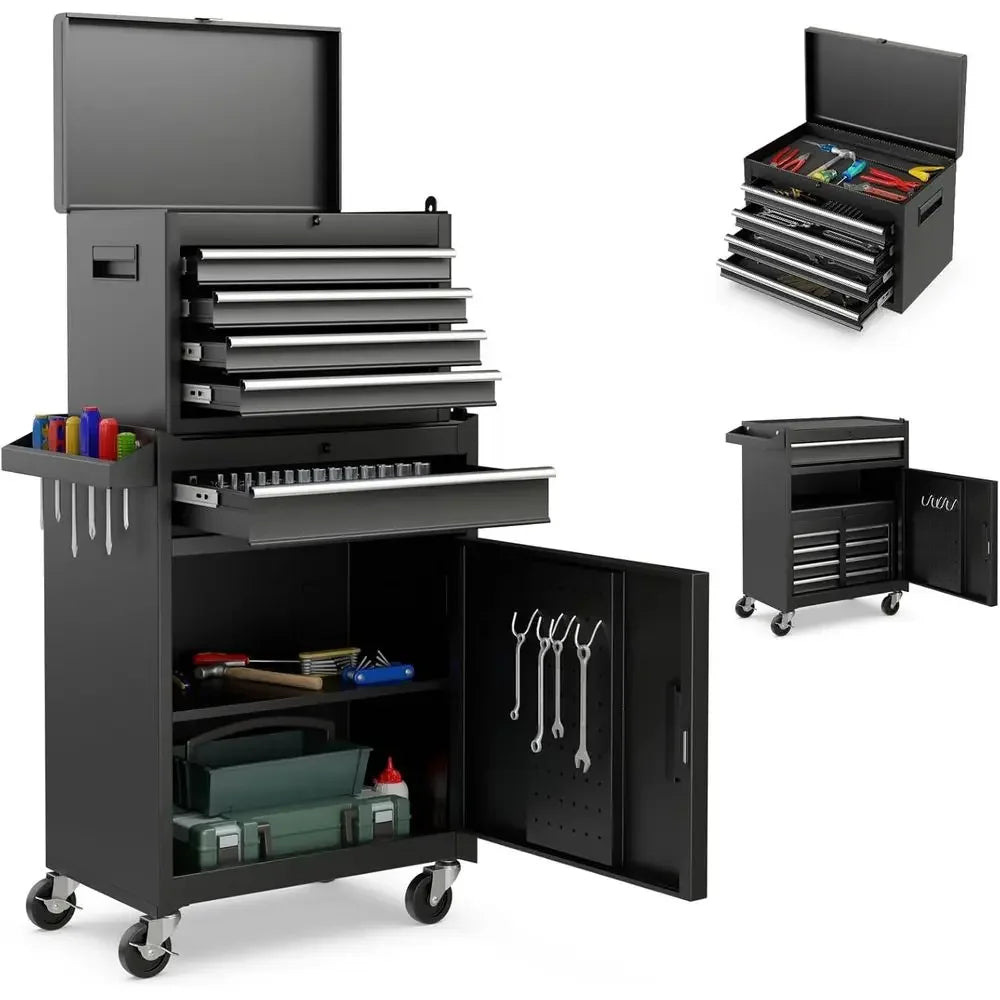 5 Drawer Rolling Tool Cabinet with Detachable Top, Lockable, Metal Storage Cart for Workshop