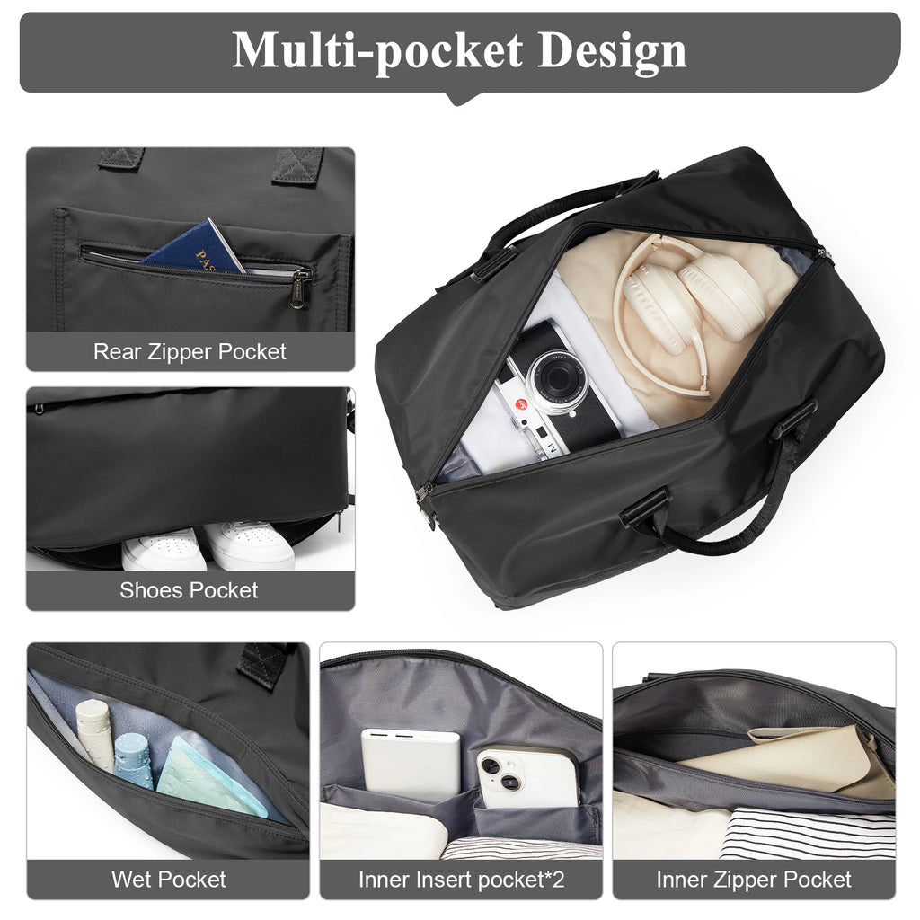 Foldable Travel Bag Large Sports Bag for Women Men's Travel Duffle Bag with Shoe Compartment, Waterproof Training Fitness Bag