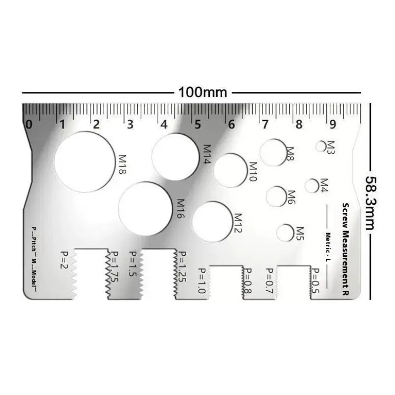 ✍Stainless Steel Screw Thread Gauge, Metric Bolt Size & Pitch Measuring Tool with Built-in Ruler (M3-M18, P=0.5-P=2)