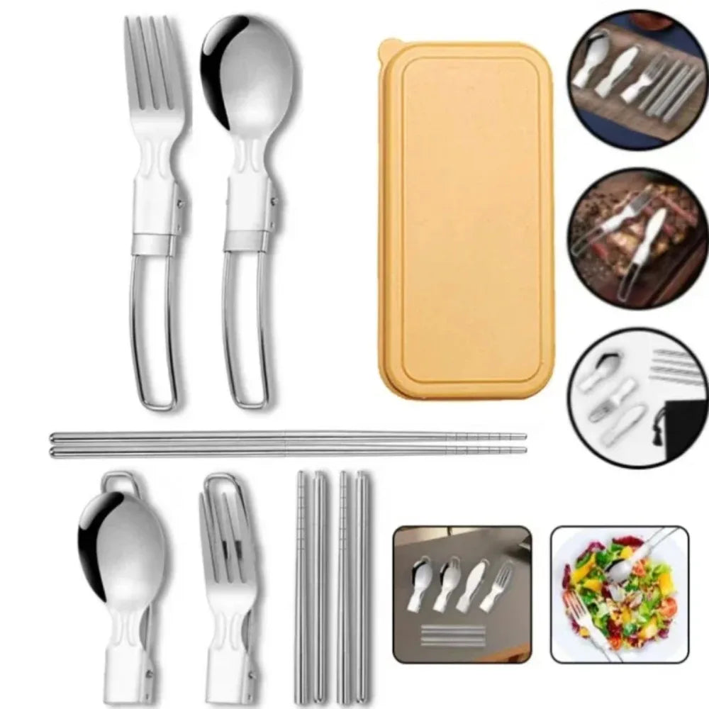 Folding Spoon Fork Set, 304 Stainless Steel Portable Camping Utensils, Compact Outdoor Cutlery for Travel Hiking Picnic