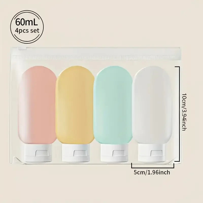 4pcs Refillable Plastic Travel Bottles - 2.03oz Leakproof Containers with Bag for Shampoo, Lotion & Cosmetics