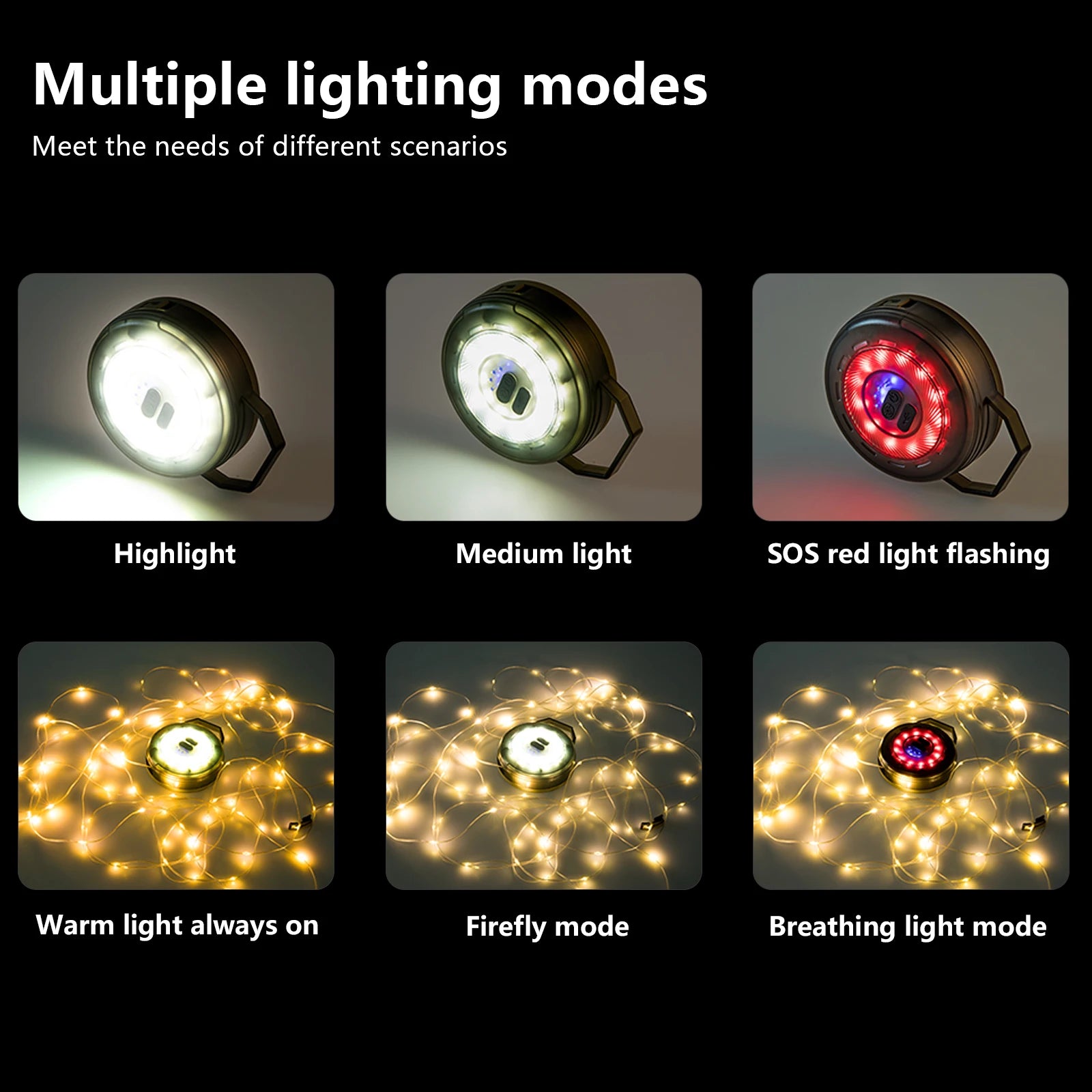 BISINNA LED Camping String Light USB Charging Lantern 2000mAh, IPX4 Waterproof, Rechargeable Flashlights
