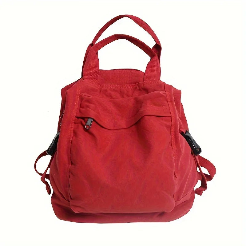 Solid Color Retro Backpack for Women, Japanese Style Simple Large Capacity Backpacks for Middle and High School Students